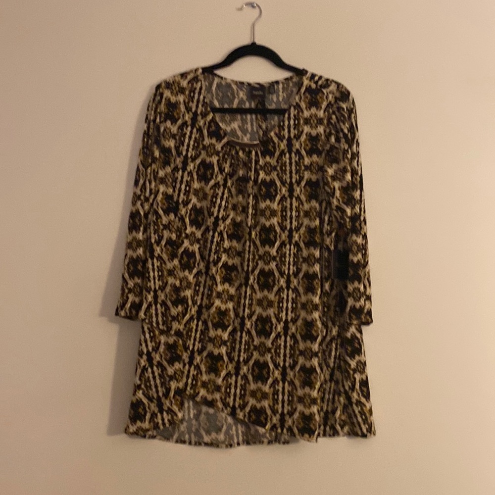 NWT Women's Plus 1X RAFAELLA Popover Top Brown/Black Animal Print Stretch